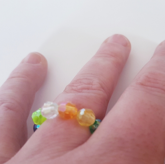 Bejeweled Ring Multi Colored Beads  Handmade Jewelry s8-9 - Picture 11 of 14
